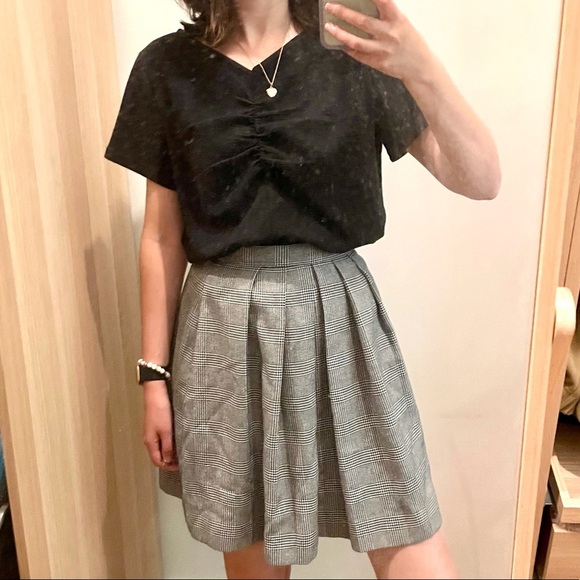 VINTAGE BLACK & WHITE Houndstooth CHECKED PLEATED ACADEMIA SKIRT - XS - Picture 6 of 16